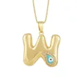 Collana con ciondolo lettera W a bolla placcata in oro con occhio malvagio blu e zirconi cubici. - Lettera W