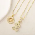 Conjunto de collar con colgante de cruz y letra de circonita cúbica bañado en oro - Letra X / Dorado