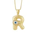 18K Gold Plated Evil Eye Letter R Necklace Pendant Sparkling Zirconia Fashion Jewelry - Letter R