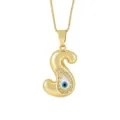 Gold Evil Eye Letter S Pendant Necklace with Zirconia and Enamel Charm Fashion Jewelry Variant - Letter S