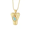 Elegante collana con ciondolo lettera Y placcata oro con smalto blu malocchio zircone. - Lettera Y