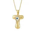 18K Gold Plated Letter T Shape Evil Eye Pendant Necklace Turkish Blue Eyes DIY Jewelry - Letter T