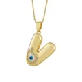 18K Gold Plated Evil Eye Letter V Pendant Necklace Fashion Trendy Jewelry Accessory - Letter V