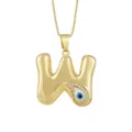 18K Gold Plated Puffy Letter W Pendant Necklace with Turkish Evil Eye and Cubic Zirconia. - Letter W