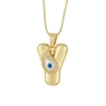 18K Gold Plated Letter Y Evil Eye Pendant Necklace Turkish Blue Eye Alphabet Jewelry Gift - Letter Y