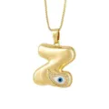 Gold-plated bubble letter Z necklace with evil eye design, chic turquoise blue eye jewelry item. - Letter Z