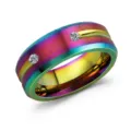 Anillo de acero de titanio arco iris para hombre y mujer, elegante alianza de acero inoxidable - Arco iris