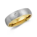 Heren minimalisten tweekleurige roestvrijstalen ring met steen, geborsteld en gepolijst. - Maat 8 / Tweekleurig (Goud & Zilver)