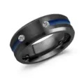 Zwarte titanium stalen ring met blauwe groef en zirkonia voor heren en dames sieraden - Maat 8 / Zwart en blauw