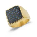Anillo de sello de acero inoxidable dorado para hombre con diseño de fibra de carbono. - Talla 10 / Cuadrado / Negro