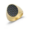 Anillo de sello para hombre de acero inoxidable dorado con incrustación de carbono - Talla 10 / Ovalado / Negro