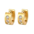 Gouden roestvrijstalen oorringen creolen voor vrouwen met drie heldere strass variant - 3-Steen Ingelegde Stijl / 4x9mm / Goud