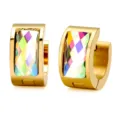 Gold titanium steel hoop earrings featuring colorful multi-faceted crystal stones for modern women. - Acrylic AB Color