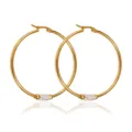 Elegantes pendientes de aro de acero inoxidable chapado en oro de 18k con cristales brillantes. - 2.0*53mm / Dorado