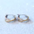 Chic multi-tone interlocking hoop earrings with vintage diamond texture for women. - 2.0*20mm / Tri-color