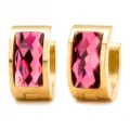 Gold Stainless Steel Huggie Hoop Earrings with Sparkling Pink Crystal Zircon Stones - Acrylic Bright Red