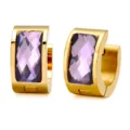 Gouden roestvrijstalen créoles oorbellen met paarse kristal, chique mode sieraden voor dames. - Acryl lichtpaars