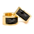 Gold stainless steel hoop earrings with black rectangular faceted stone for women. - Acrylic Black