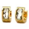 Gold stainless steel thick hoop earrings with faceted crystal stones for elegant daily wear jewelry. - Acrylic Light Gray