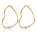 Pendientes de aro en forma de corazón de acero inoxidable dorado con diamantes estrás - 2.0*80 / Dorado