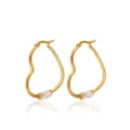 Gouden titanium stalen hartvormige creolen oorbellen met stralende kristaldecoratie voor dames. - 2.0*32 / Goud