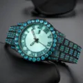 Stunning blue rhinestone iced out luxury watch featuring Roman numerals and sleek black metal finish. - Hiphop Iced Out Style / Light Blue