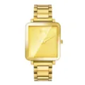 Gold square quartz watch for men with minimalist dial and solid steel bracelet strap stylish. - Gold