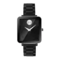 Black square quartz watch for men with sleek stainless steel strap and minimalist dial. - Black