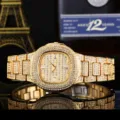 Luxe gouden strass kwarts horloge voor vrouwen, sprankelende diamant design polshorloge. - Goud Gouden Wijzerplaat