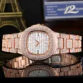 Luxurious rose gold full diamond quartz women watch with elegant oval dial and sparkling rhinestones. - Rose Gold
