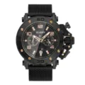 PLADEN Men's Quartz Watch Large Dial Chronograph Luminous Mesh Strap Fashion Sports Watch - Black