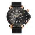 PLADEN Men Luxury Quartz Watch Chronograph Sports Mesh Strap Waterproof Big Dial Wristwatch - Rose Gold Black