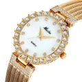 Luxury gold quartz watch for women with sparkling crystal bezel, mesh strap and white dial. - Rose Gold
