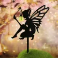 Metal fairy garden stake with glowing lantern for outdoor lawn and yard decoration sku - Fairy Garden Stake Combination / Yellow