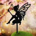 Black Metal Fairy Garden Stake Silhouette with Luminous Lantern Yard Art Decor Variant - Fairy Garden Stake Combination / Orange