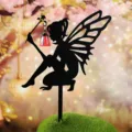Metal Fairy Garden Stake Silhouette Decorative Lantern Outdoor Lawn Yard Art Ornament - Fairy Garden Stake Combination / Red
