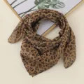 Leopard print chiffon square scarf, soft lightweight neckerchief fashion accessory. - Dark Coffee