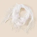 White lace floral triangle scarf hollow summer shawl breathable sun protection beach wrap. - 145x42cm / White Floral