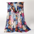 Bunte buchstaben bedruckt damen chiffon langer schal stilvoller strandtuch für frühling sommer. - 150*50cm / Blau