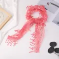 Pink floral lace scarf lightweight summer sun protection wrap breathable hollow shawl women - 145x42cm / Watermelon Red Floral