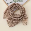 Trendy leopard print square scarf for women, soft chiffon neckerchief spring and summer. - Light Coffee