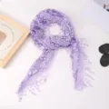 Purple lace floral triangular scarf detail view, elegant hollow shawl and sun protection headscarf. - 145x42cm / Purple Floral