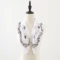 White chiffon square scarf detail with elegant floral vine border print and soft lightweight fabric. - White Coffee Wreath Leaves