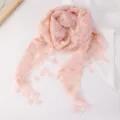 Pink lace floral triangle scarf, summer breathable hollow shawl and sun protection headscarf. - 145x42cm / Pink Rose