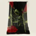 Zwarte chiffon sjaal met opvallende rode rozenprint, ideale zonbescherming sjaal en omslagdoek. - 150*50cm / Zwart