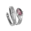 Fashion silver snake wraparound quartz watch with purple dial and diamond bezel for women. - Silver Purple