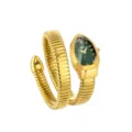Gold snake wrap quartz watch for women with green dial and rhinestones. Fashion luxury style. - Gold Green