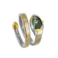 Women fashion snake quartz watch diamond green dial wrap bracelet luxury timepiece gift - Gold & Silver/Green