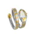 Luxury snake wrap quartz watch for women, silver and gold two-tone metal bracelet. - Silver and Gold White