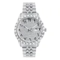 Men silver iced out quartz watch hip hop bling rhinestone luxury crystal dress wristwatch. - Silver